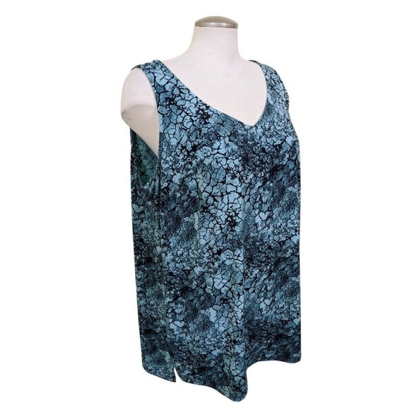 Penningtons Womens Plus 1X Green Reptile Snake Print Tank Top Blouse Layering - Picture 2 of 7